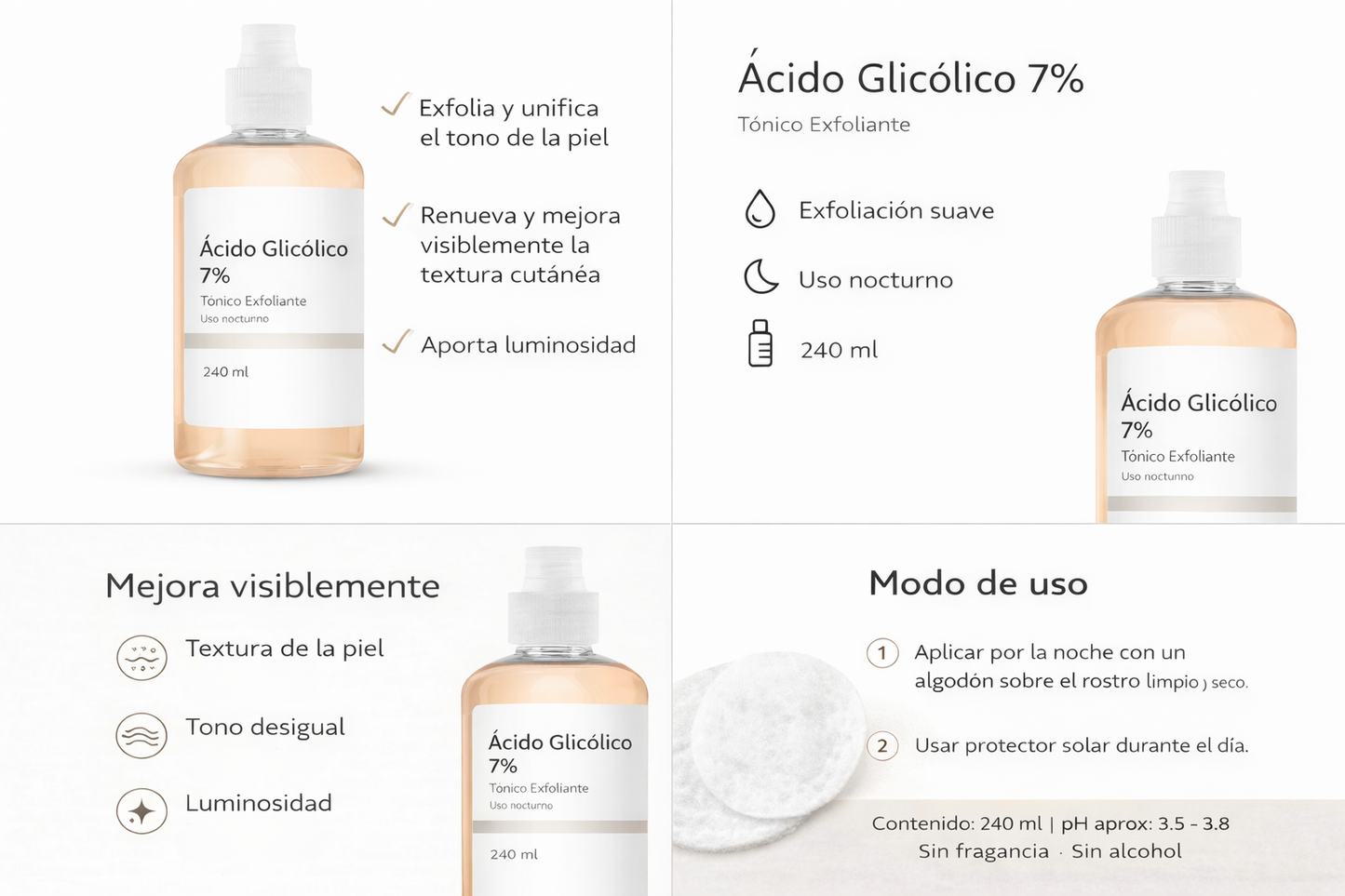 Tónico Exfoliante con Ácido Glicólico 7% – 240 ml